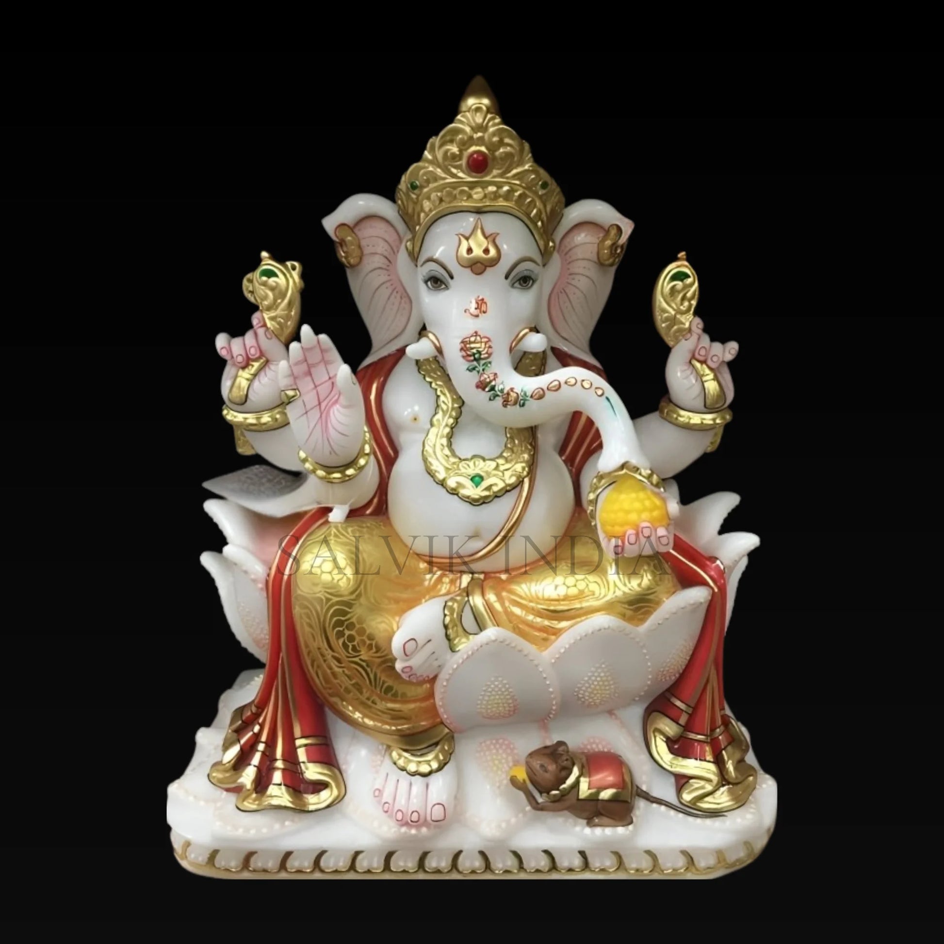 Big size white marble Ganesh statue with blessing posture for home entrance