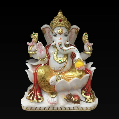 Big size white marble Ganesh statue with blessing posture for home entrance