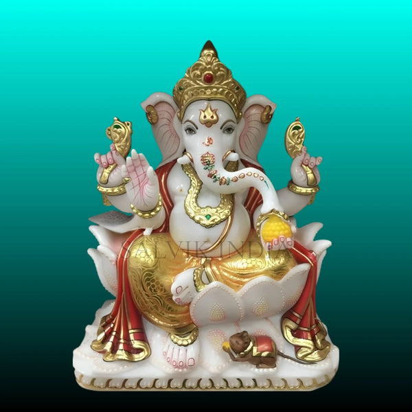 Big size white marble Ganesh statue with blessing posture for home entrance