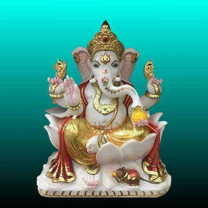 Big size white marble Ganesh statue with blessing posture for home entrance