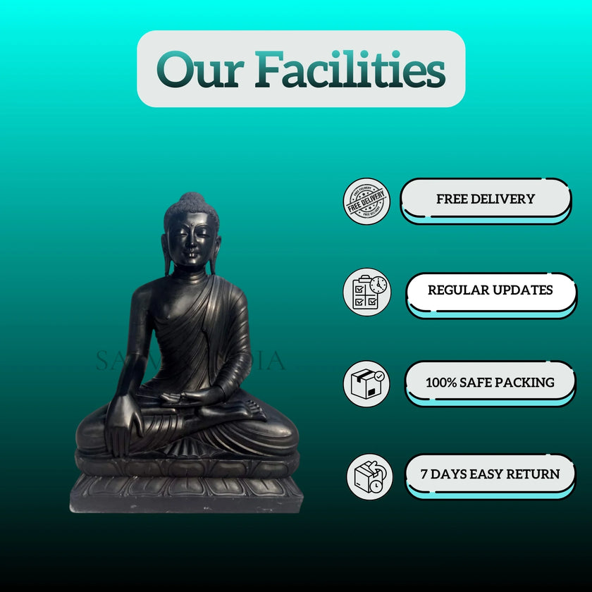 Side angle of black marble Buddha statue 12 inch for home mandir