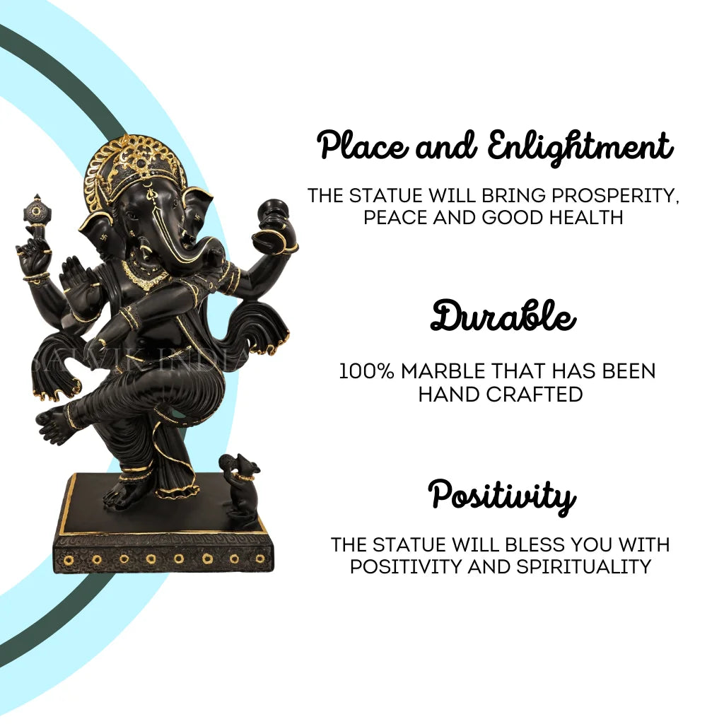 Black Marble Ganesh Murti displayed in a home temple