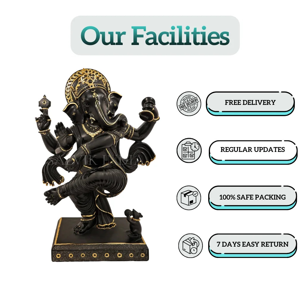 Black marble Ganesh murti with intricate handcrafted