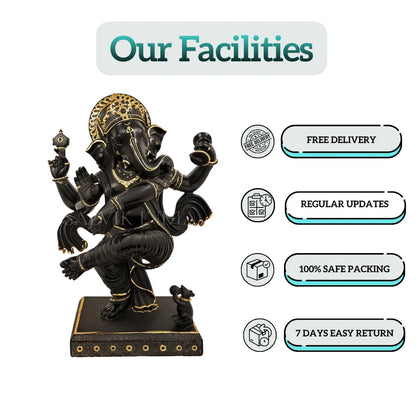 Black marble Ganesh murti with intricate handcrafted