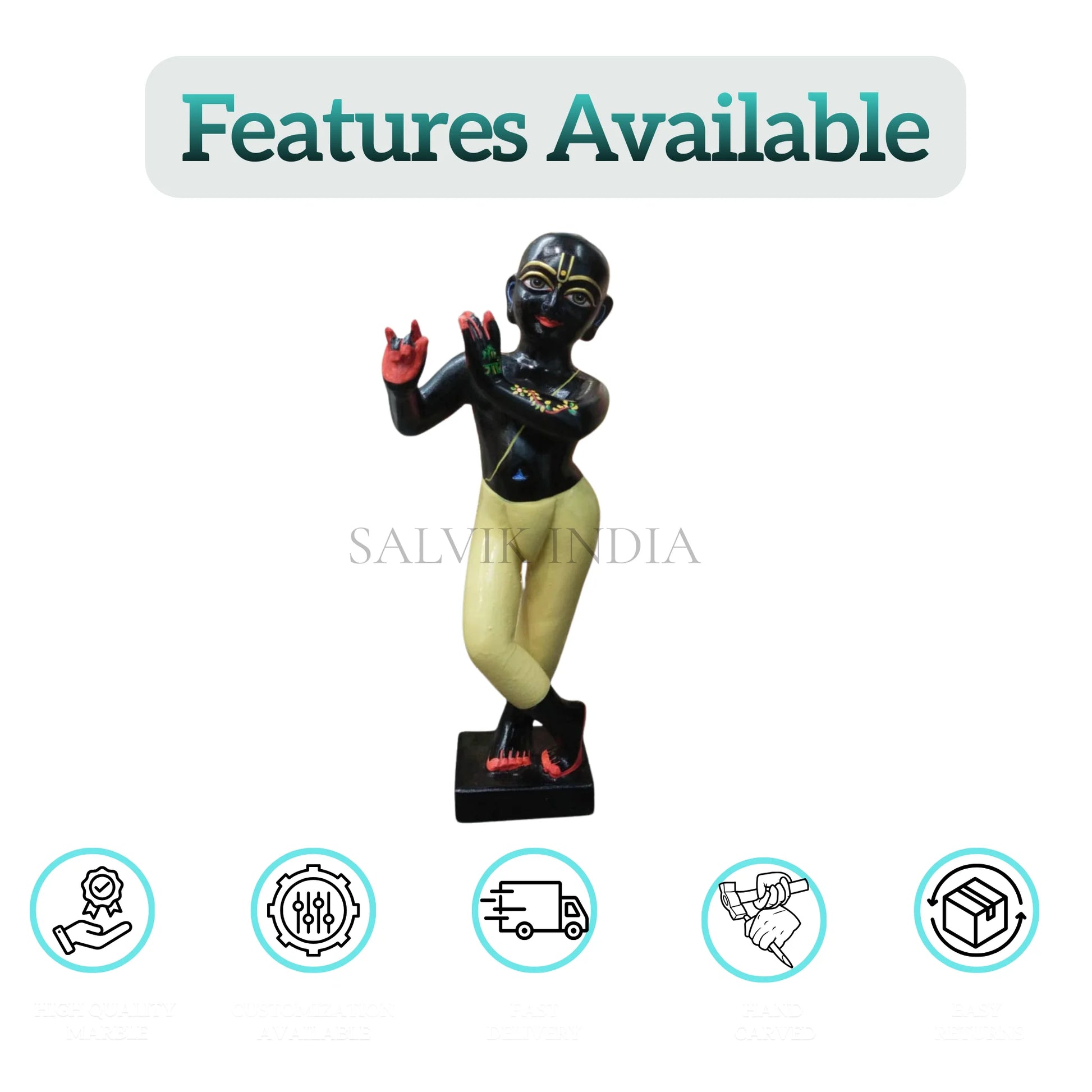 Black Marble Iskcon Krishna Statue (12 - 30 Inch) - Salvik | Marble Murti Manufacturers in India