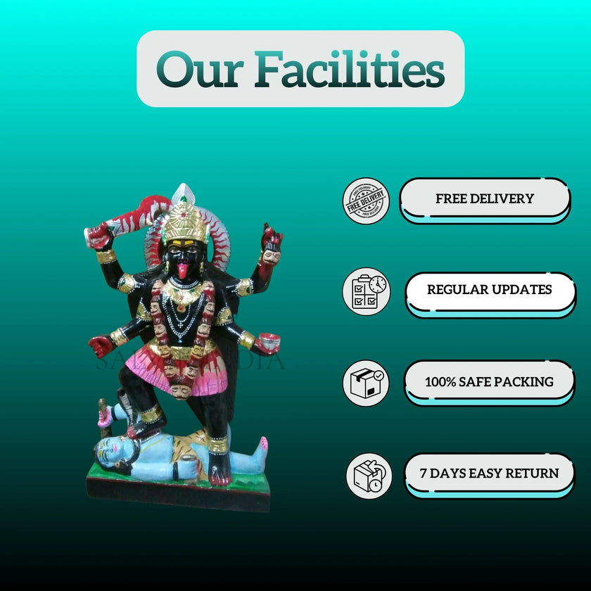 3 Feet Black Marble Kali Mata Statue for Mandir or Pooja Room