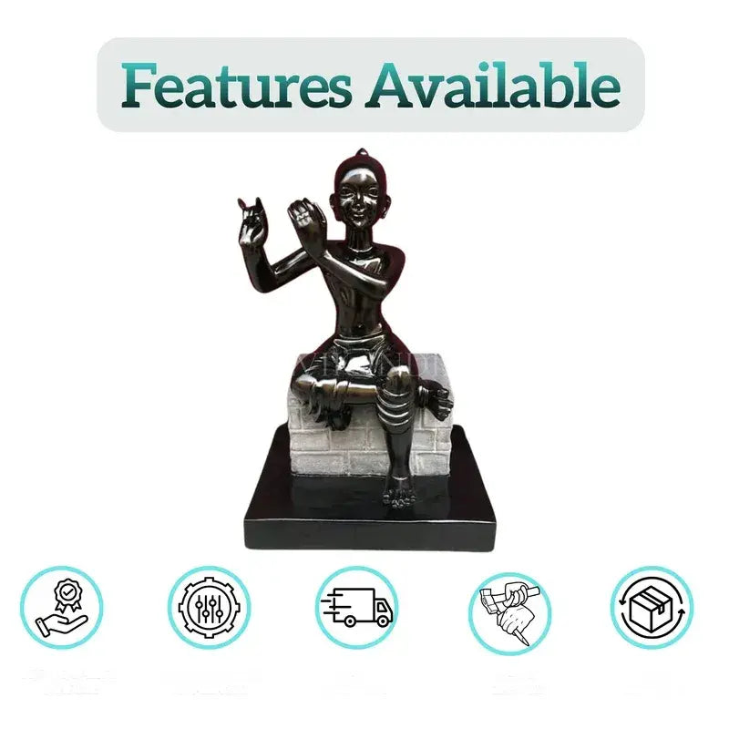 Black Marble Krishna Statue with Fine Hand Carving