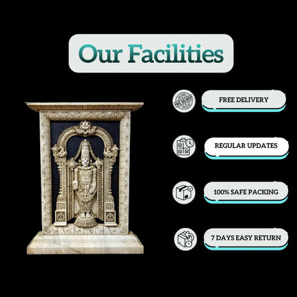 Close-up of intricate details on Black Marble Tirupati Balaji Statue