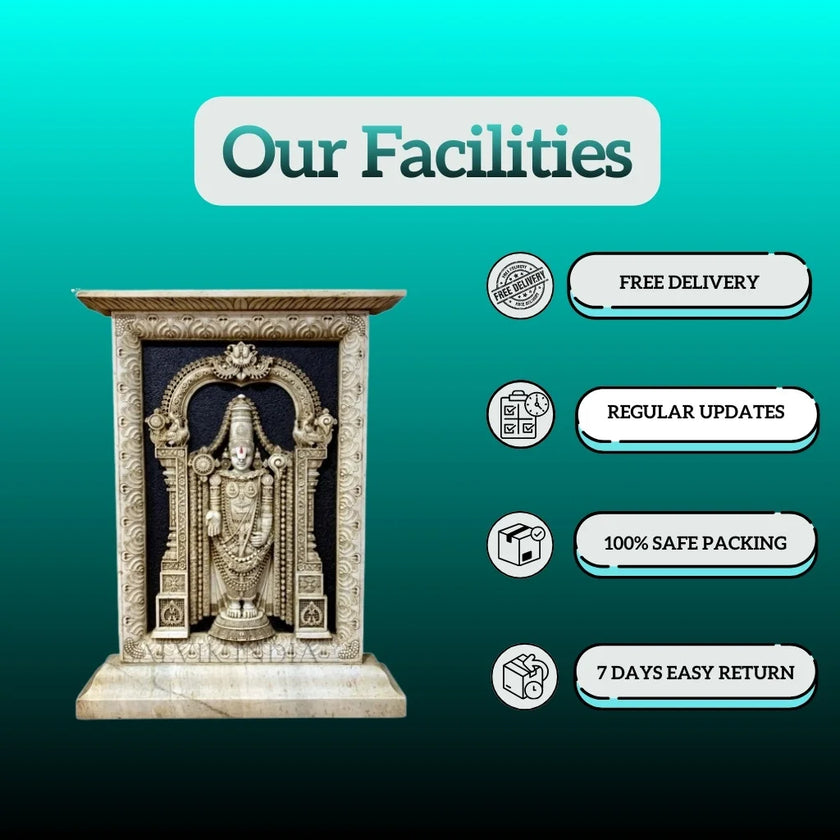 Close-up of intricate details on Black Marble Tirupati Balaji Statue