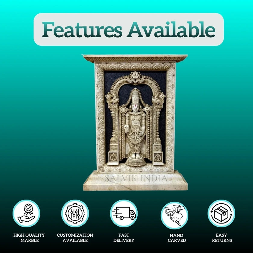 Side view of Black Marble Tirupati Balaji Statue for home and temple