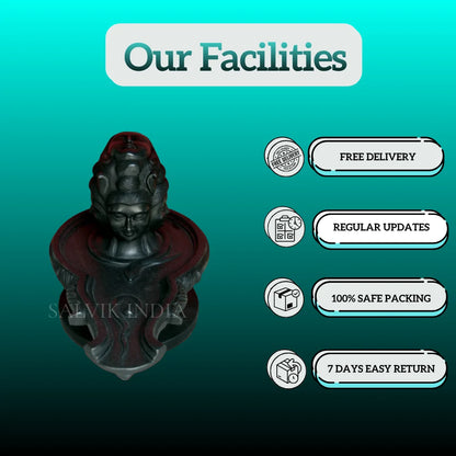 Close-up of Black Stone Panchmukhi Shivling Statue craftsmanship