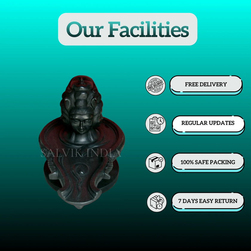 Close-up of Black Stone Panchmukhi Shivling Statue craftsmanship