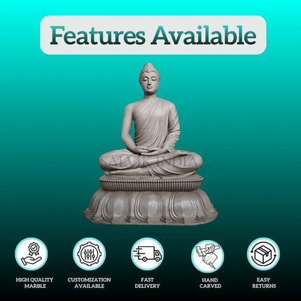 Buddha marble murti for home temple handcrafted from premium white marble
