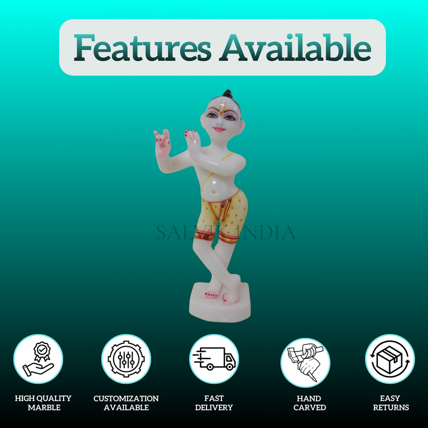 Buy Bal Gopal Kanha Ji marble murti handcrafted in premium white marble