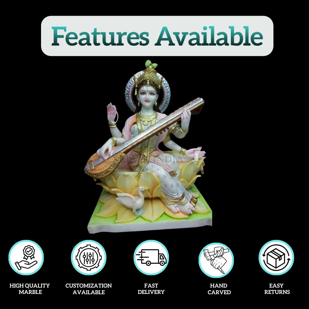 Buy Saraswati idol painted finish decorative temple statue