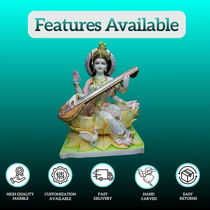 Buy Saraswati idol painted finish decorative temple statue
