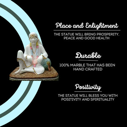 Handcrafted Marble Statue of Sai Baba with Divine Finish