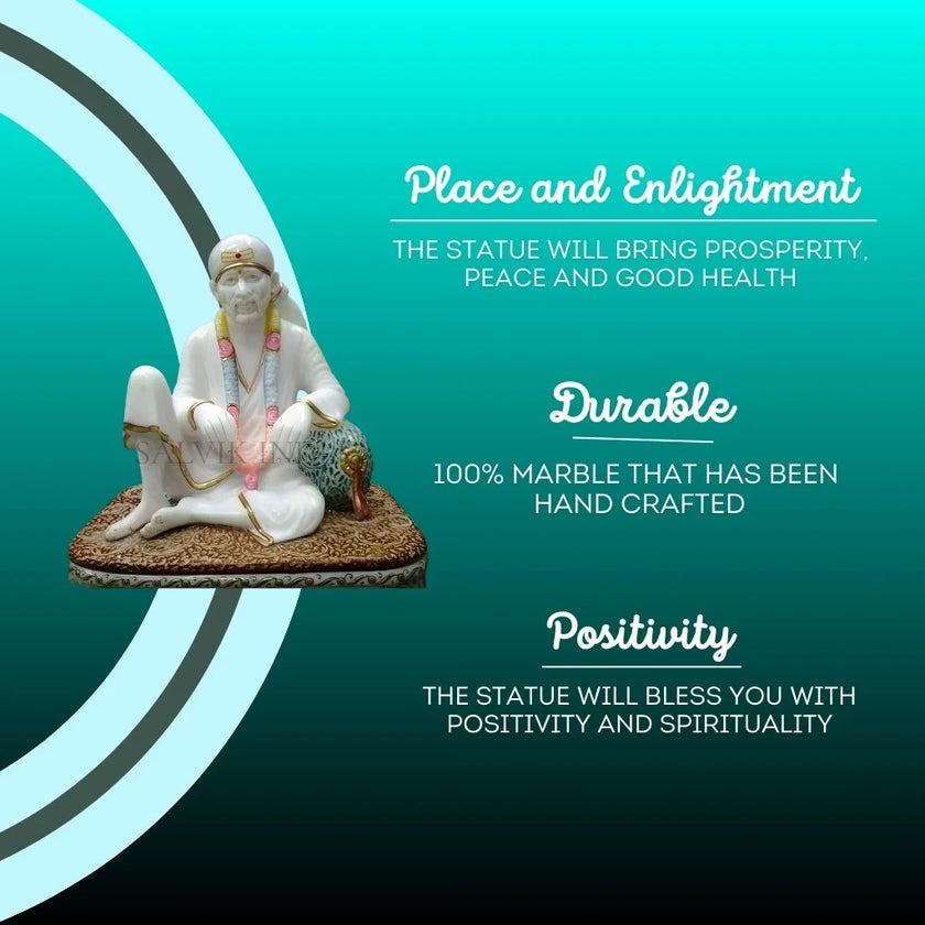 Handcrafted Marble Statue of Sai Baba with Divine Finish