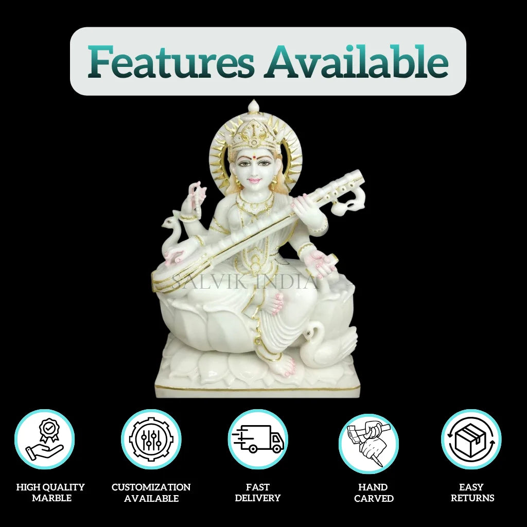 Buy Saraswati idol with premium carving and fine detailing