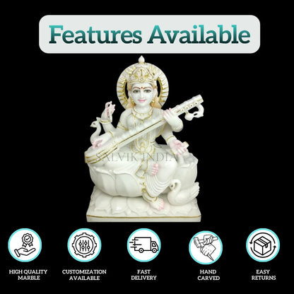 Buy Saraswati idol with premium carving and fine detailing