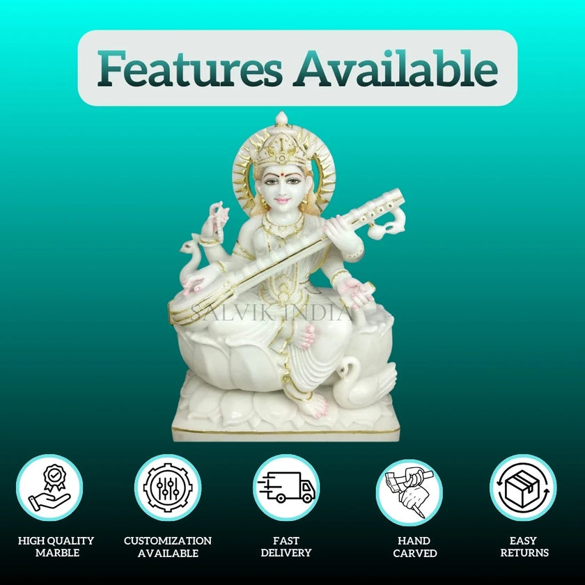 Buy Saraswati idol with premium carving and fine detailing