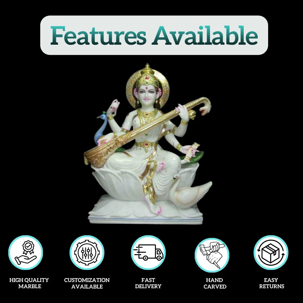 Buy Saraswati marble statue handcrafted for home temple