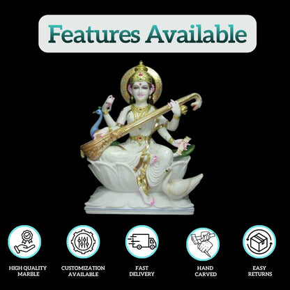 Buy Saraswati marble statue handcrafted for home temple
