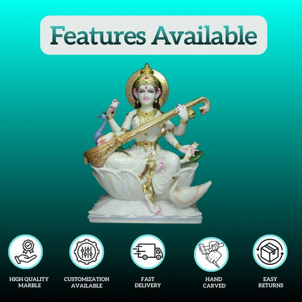 Buy Saraswati marble statue handcrafted for home temple