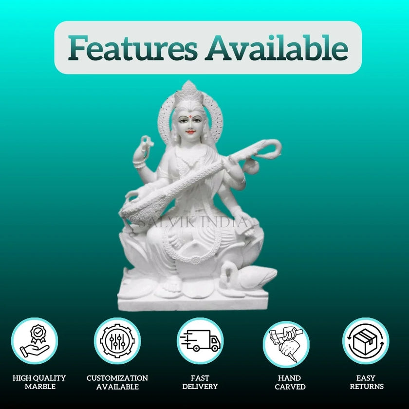 Buy Saraswati murti online white marble for pooja room