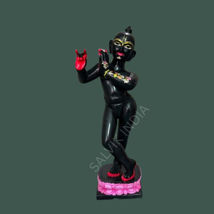 Iskcon Black Krishna Murti | Premium Marble Idol for Traditional Mandir Decor