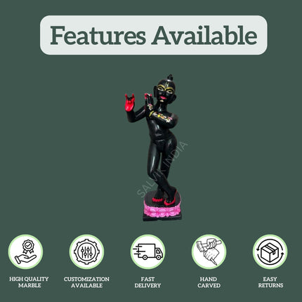 Iskcon Black Krishna Murti | Premium Marble Idol for Traditional Mandir Decor