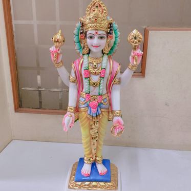 Handcrafted Chaturbhuj Marble Murti in Premium White Makrana Marble