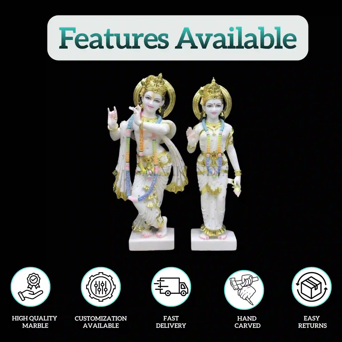 close up facial detailing radha krishna marble murti 3 feet