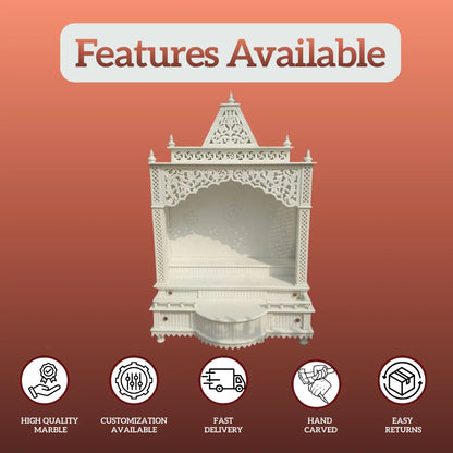 custom marble mandir front view with personalized carving