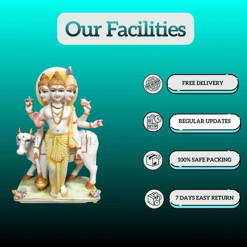 Datta Murti Marble idol with fine hand-carved features