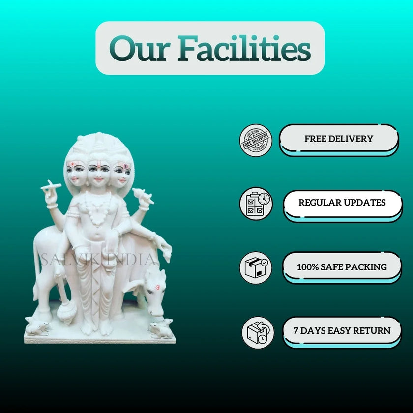 Detail Carving of Dattatreya Marble Statue – Fine Handcrafted Work