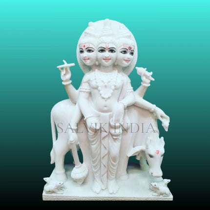 Dattatreya Marble Statue Front View – Handcrafted Pure Marble Murti