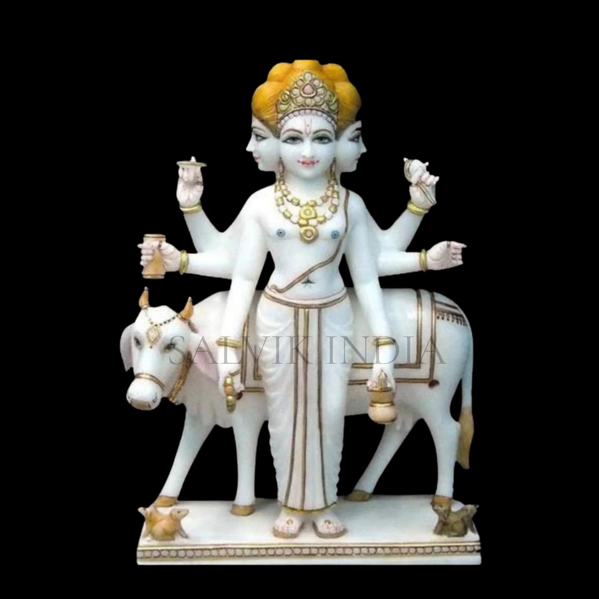 Premium Dattatreya Marble Statue in White Marble