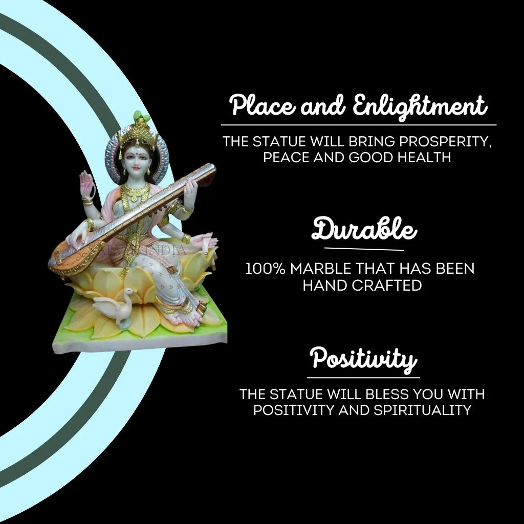 Decorative painted marble Saraswati statue for pooja room