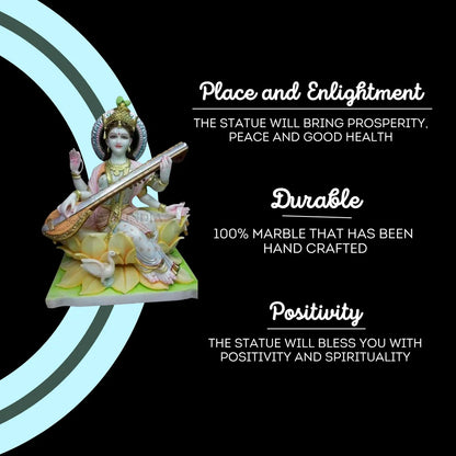 Decorative painted marble Saraswati statue for pooja room