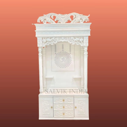 designer marble mandir with back panel detailing luxury pooja temple
