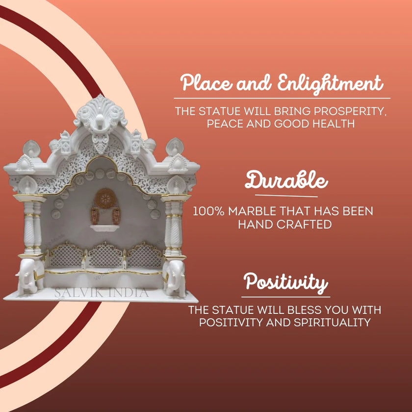 Detailed designer marble mandir carving design with decorative temple elements