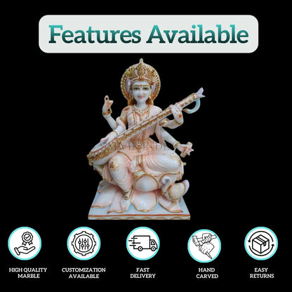 Exclusive Saraswati idol marble premium design gold touch