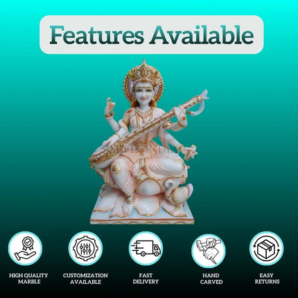 Exclusive Saraswati idol marble premium design gold touch