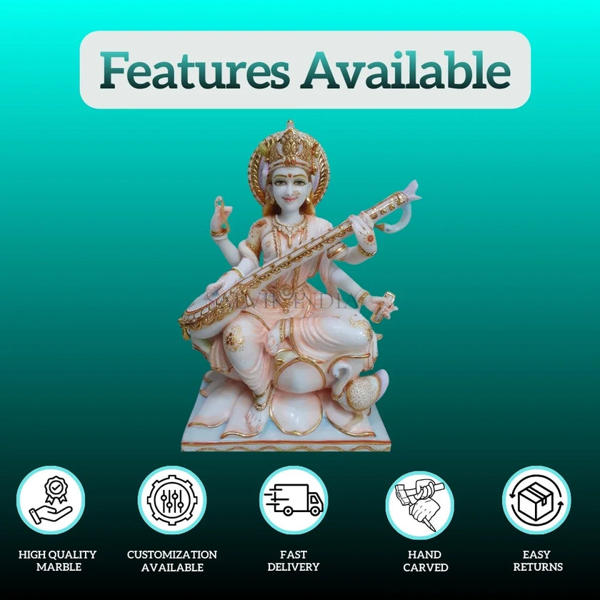 Exclusive Saraswati idol marble premium design gold touch