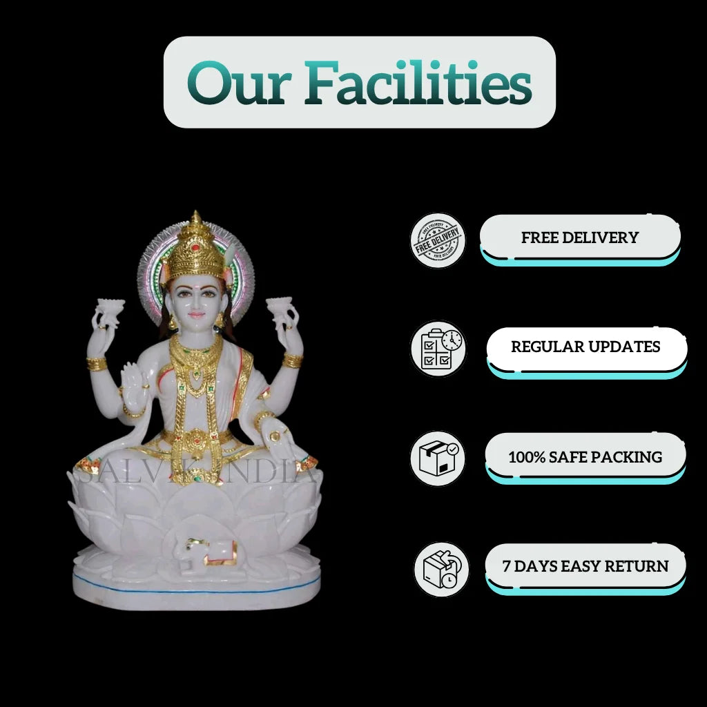 Makrana White Marble Lakshmi Murti – Handcrafted Laxmi Idol