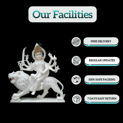 Close up handcrafted details of Durga Maa marble statue for home worship