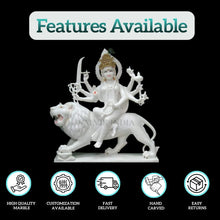 Front view of Durga Maa marble statue for home mandir with divine expression