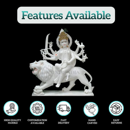Front view of Durga Maa marble statue for home mandir with divine expression