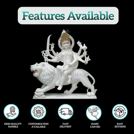 Front view of Durga Maa marble statue for home mandir with divine expression